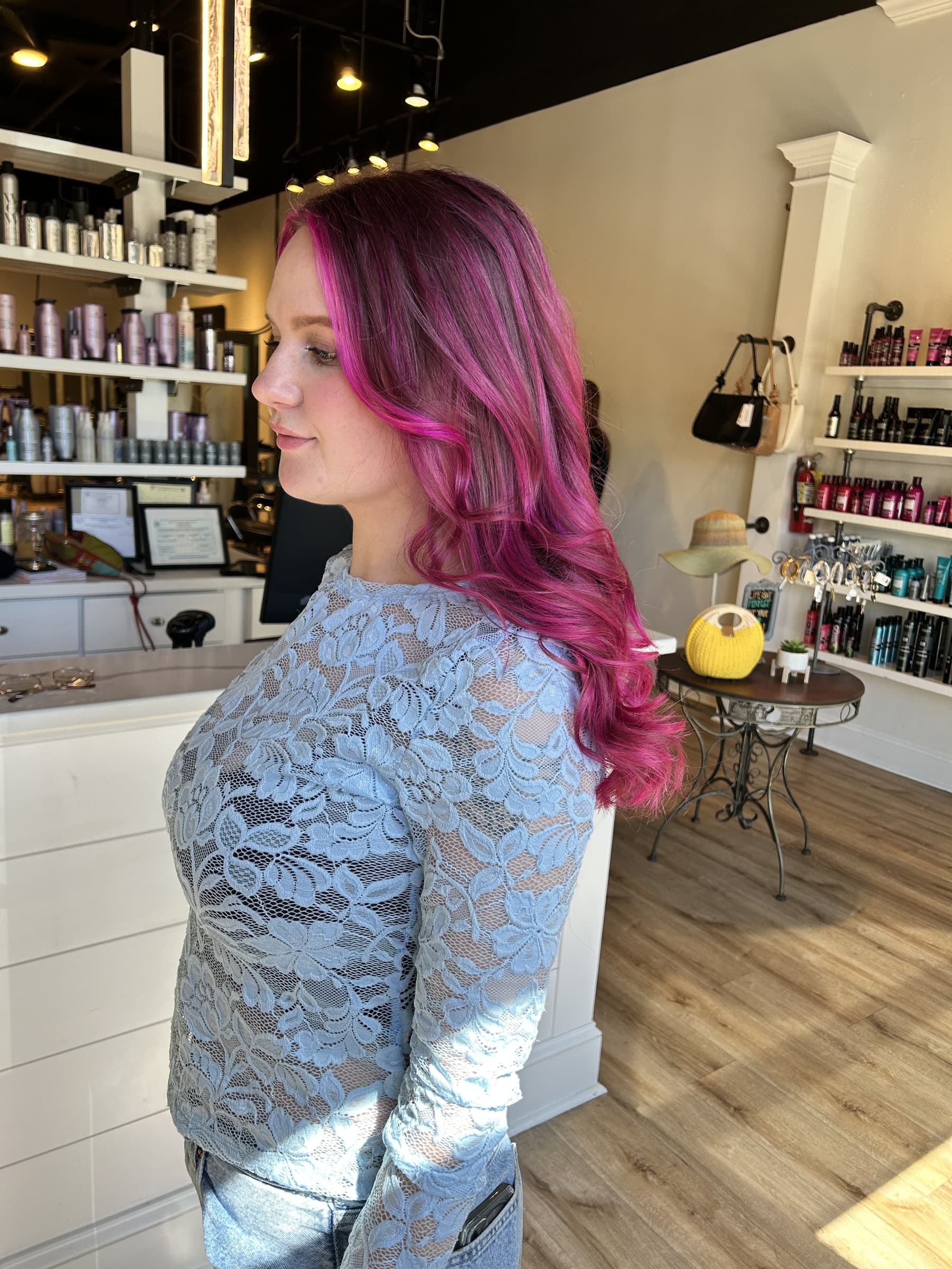 Full highlight and toner, styled in loose waves — hair by Lili Barker in Leander, TX